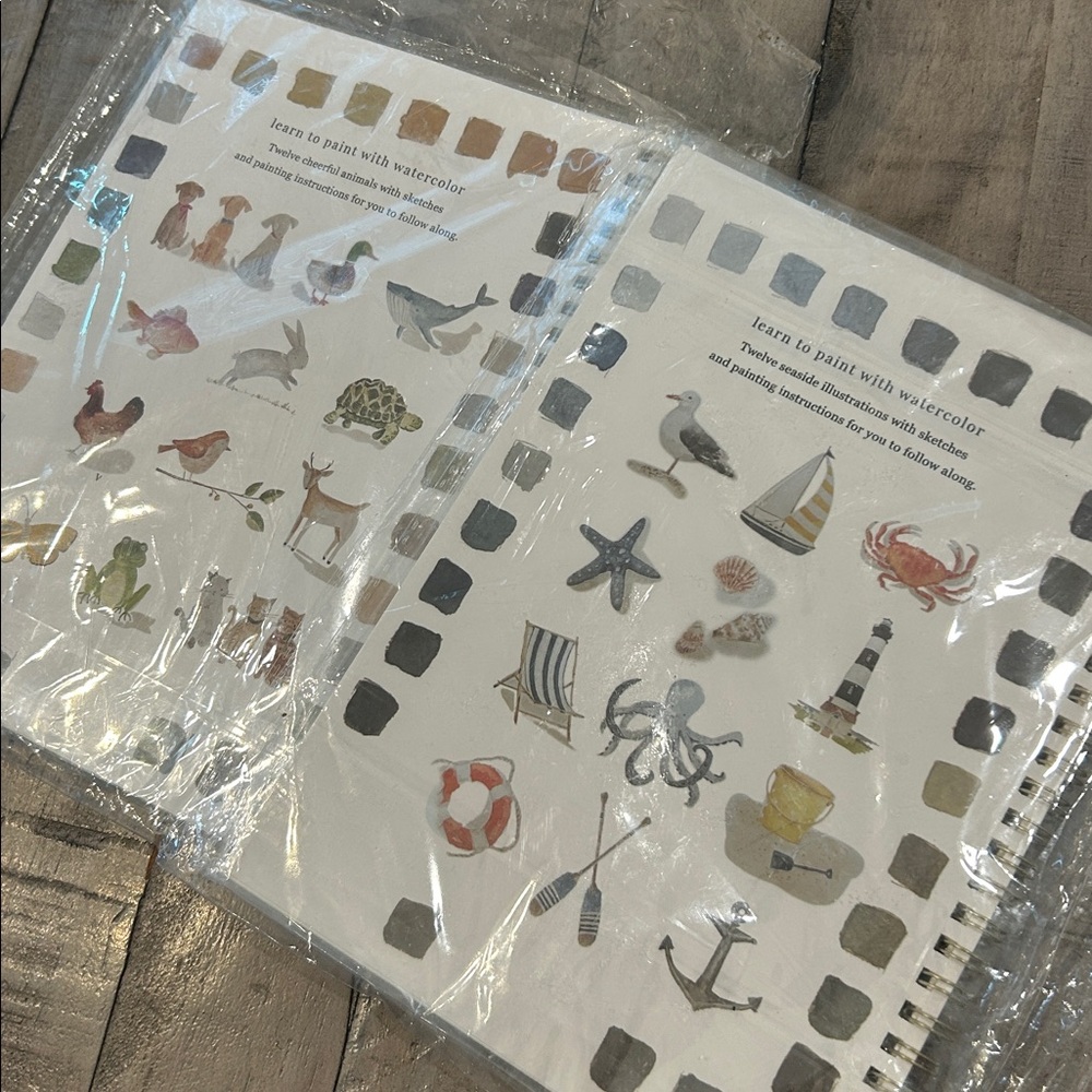 New Watercolor Workbooks  Set of 2 Animals and Seaside Instructions w/Sketches - Picture 3 of 5